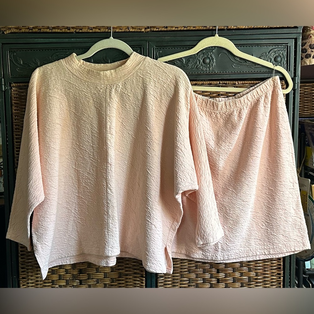 Peach Textured 2 piece set Dolman Top Straight Skirt